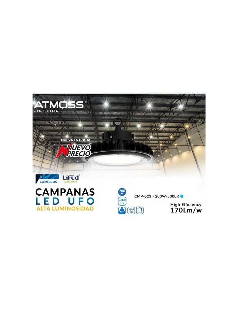 Atmoss Campana UFO LED 200W 5000k 34000Lm IP65 CMP-023