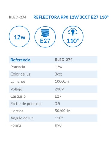 Atmoss Bombilla E27 R90 12W 3CCT BLED-274 2