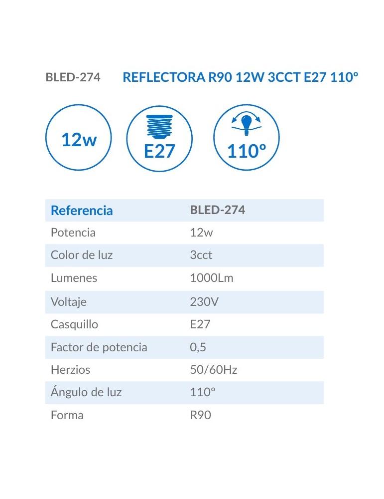 Bombilla LED R90 E27 12W 3CCT Atmoss BLED-274