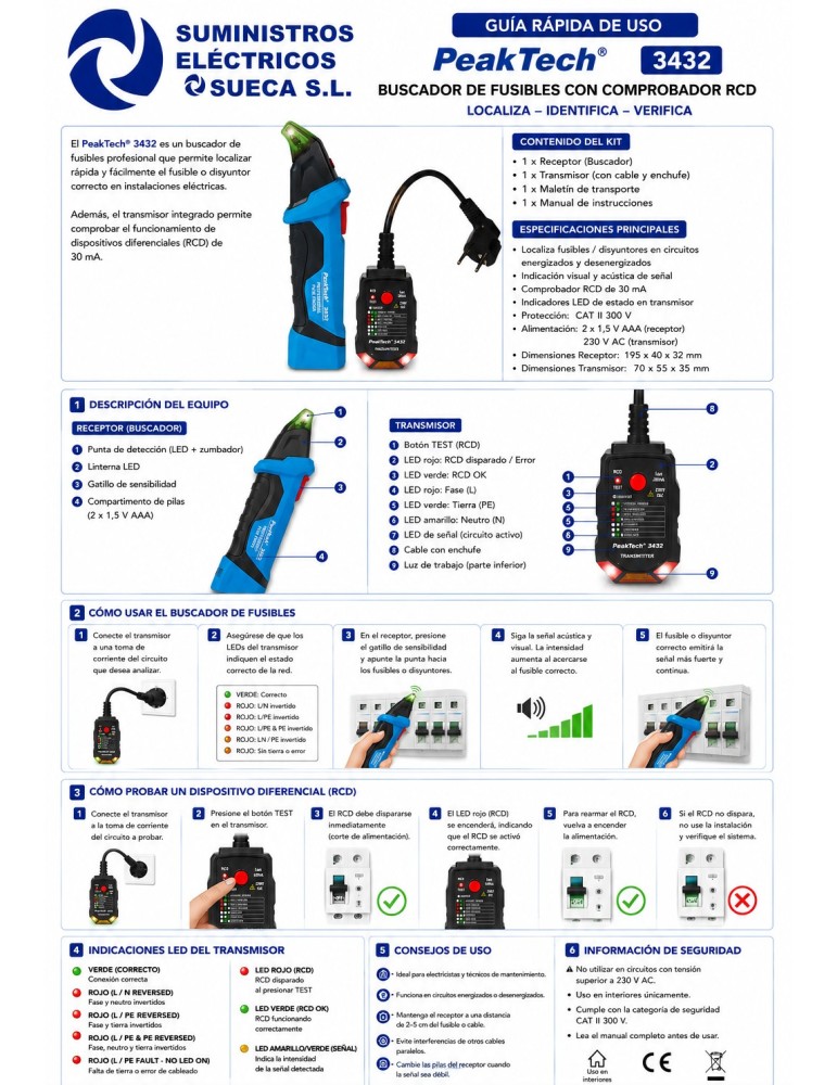PeakTech P3432 | Localizador de fusibles