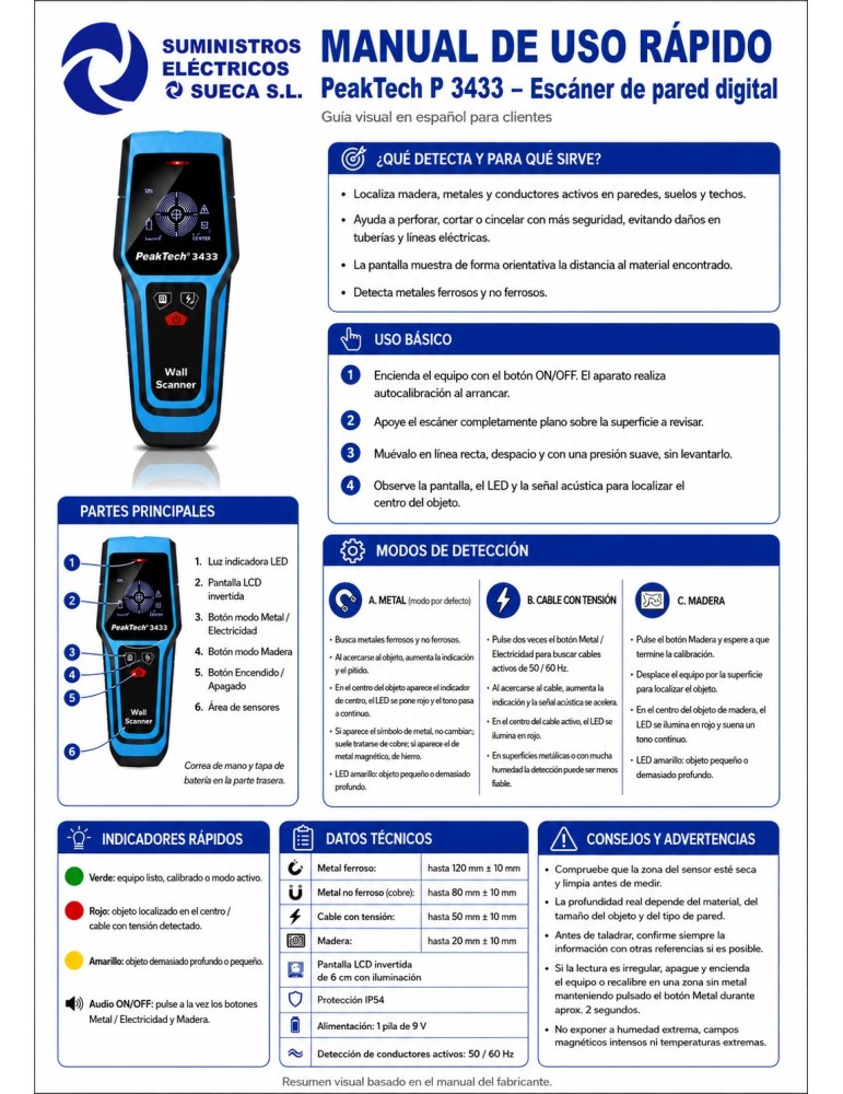 PeakTech P3433 | Escáner de pared