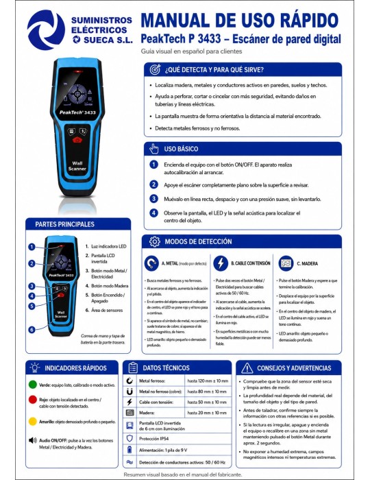 PeakTech P3433 | Escáner de pared