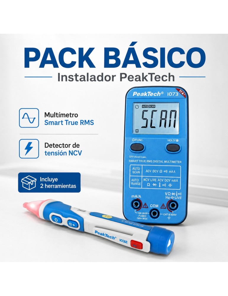 Pack Básico Instalador PeakTech | Multímetro + Detector NCV