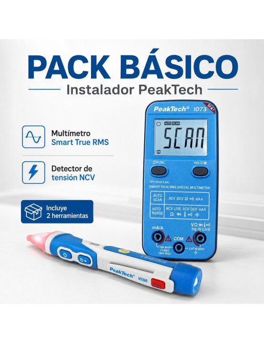 Pack Básico Instalador PeakTech | Multímetro + Detector NCV