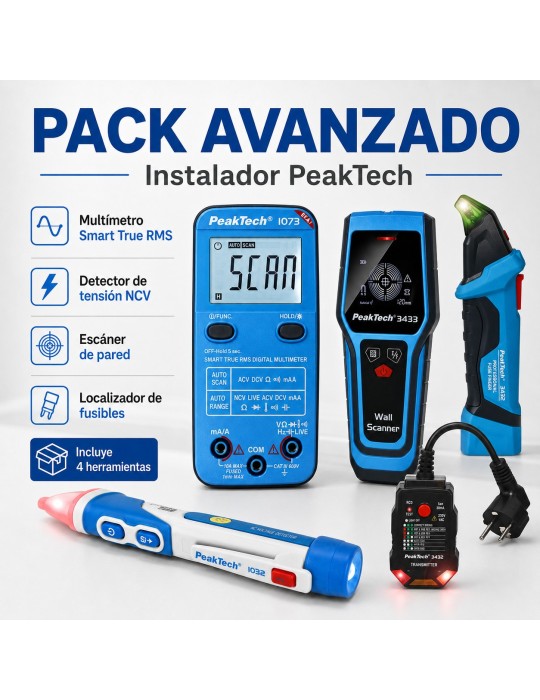 Pack Avanzado Instalador PeakTech | Multímetro + Escáner + Localizador