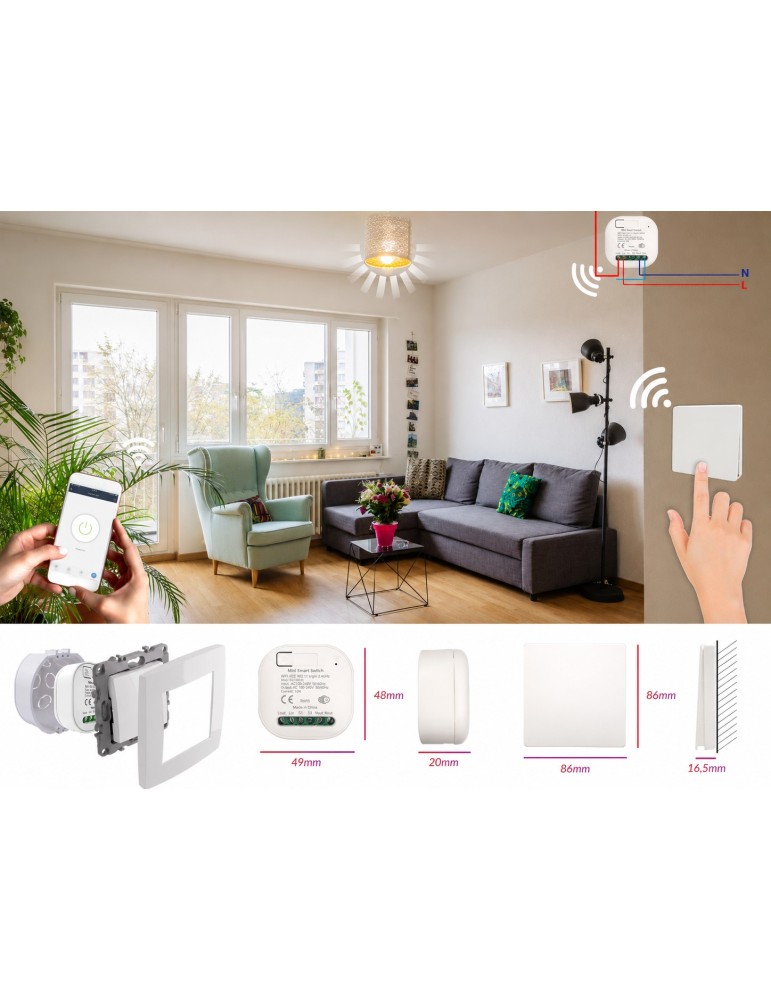 Atmoss Pastilla de 2 interruptores inalámbricos con WiFi CO CONTR-081