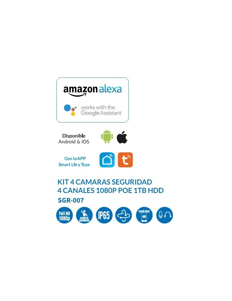 Atmoss KIT 4 Cámaras TUYA Calbe RED 4CH 1080P POE HDD SGR-007