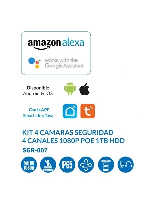 Atmoss KIT 4 Cámaras TUYA Calbe RED 4CH 1080P POE HDD SGR-007