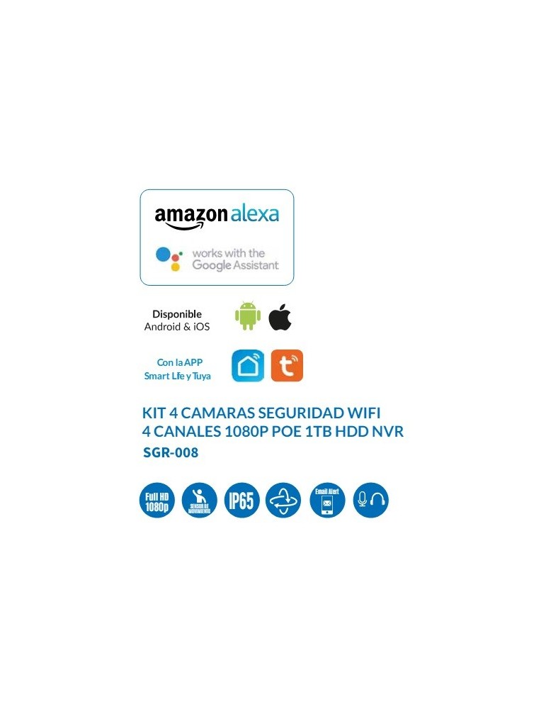 Atmoss KIT 4 Cámaras TUYA WIFI 4CH 1080P POE HDD SGR-008
