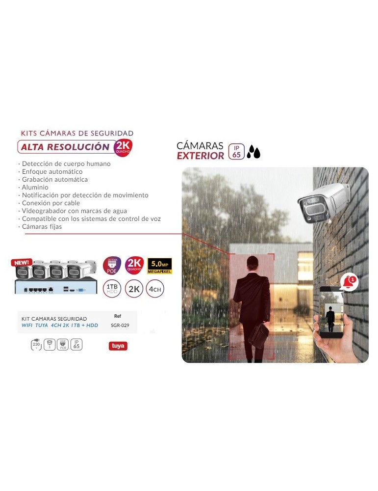 Atmoss KIT cámaras de seguridad WIFI TUYA 4CH 2K 1TB  HDD SGR-029