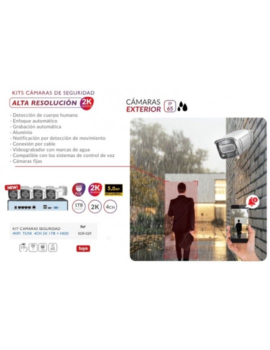 Atmoss KIT cámaras de seguridad WIFI TUYA 4CH 2K 1TB  HDD SGR-029