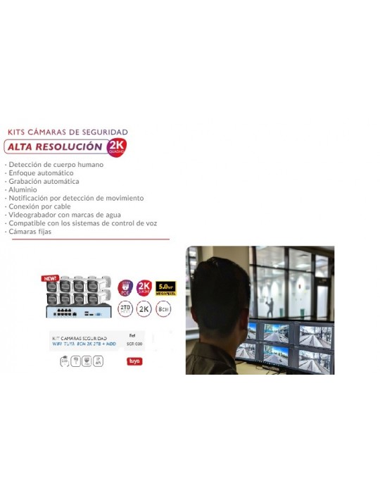 Atmoss KIT cámaras de seguridad WIFI TUYA 8CH 2K 1TB  HDD SGR-030