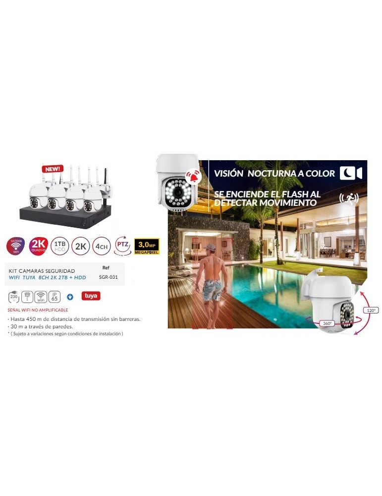 Atmoss Kit Cámaras wifi TUYA 4CH 2k 2TB HDD SGR-031