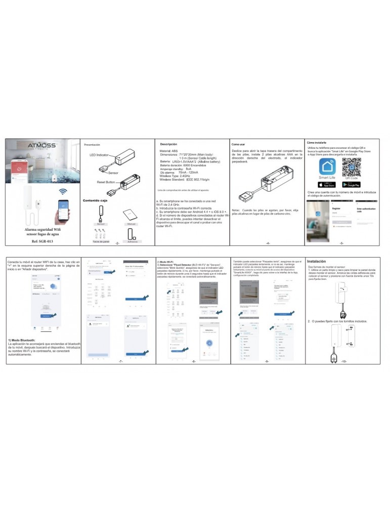 Atmoss Sensor fuga de agua en pared WIFI TUYA SGR-013