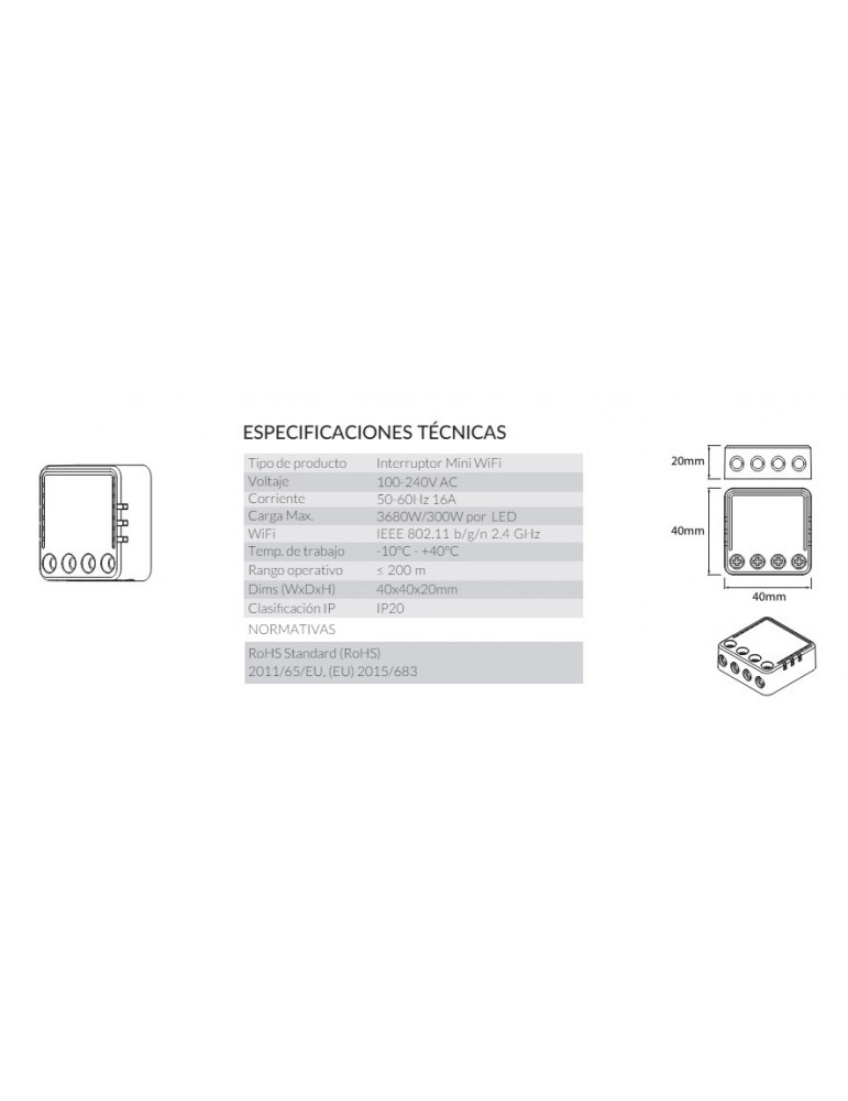 Atmoss Pastilla Interruptor Mini Multifunción WIFI TUYA CONTR-082