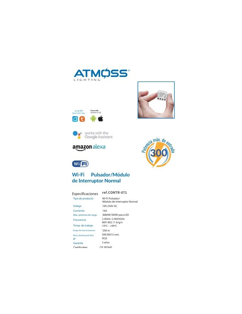 Atmoss Pastilla Telerruptor Mini WIFI TUYA CONTR-071