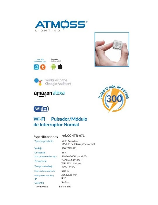 Atmoss Pastilla Telerruptor Mini WIFI TUYA CONTR-071