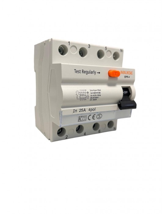 Maxge Diferencial 4P 25A 300mA AC 10kA EPR4C025300
