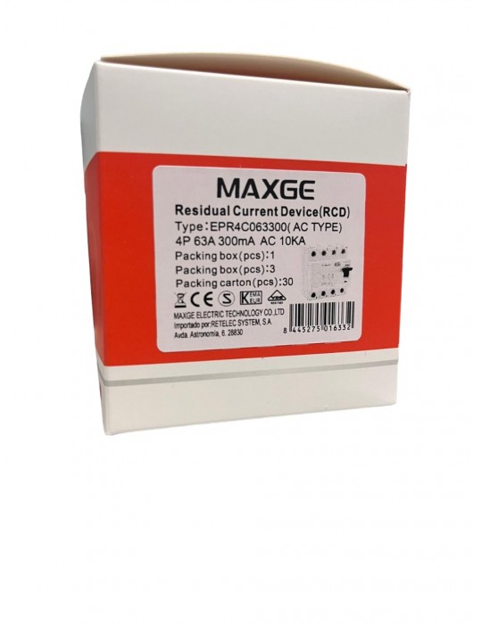 Maxge Diferencial 4P 63A 300mA AC 10kA EPR4C063300