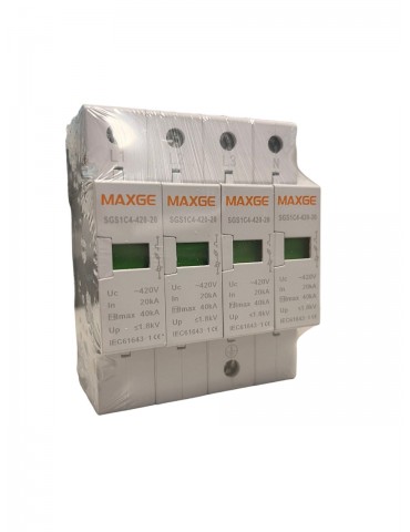 Maxge Protector sobretensión trans. 4P Clase C 40kA IMAX 420VAC / 580VDC Uc SGS1C4-420-20